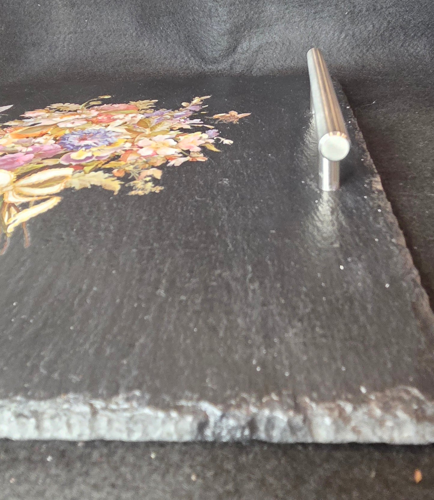 Bespoke, Large 30cm Square Slate Tray with Handles, Featuring a lovely Spring Bouquet