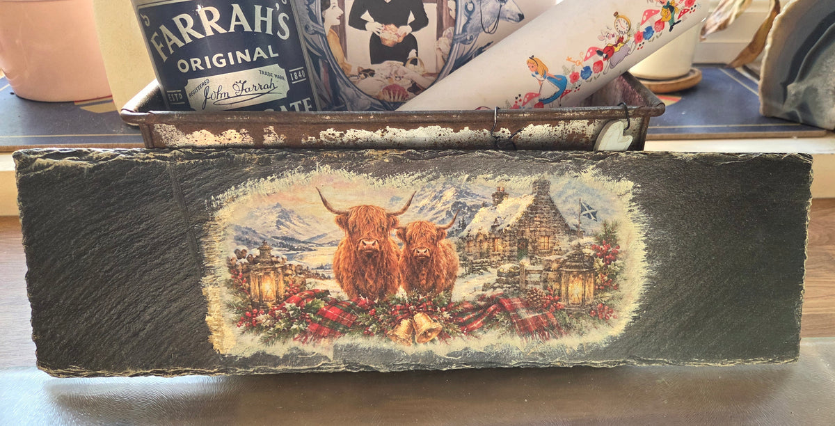 Bespoke Decoupaged Seasonal Highland Cow Slate
