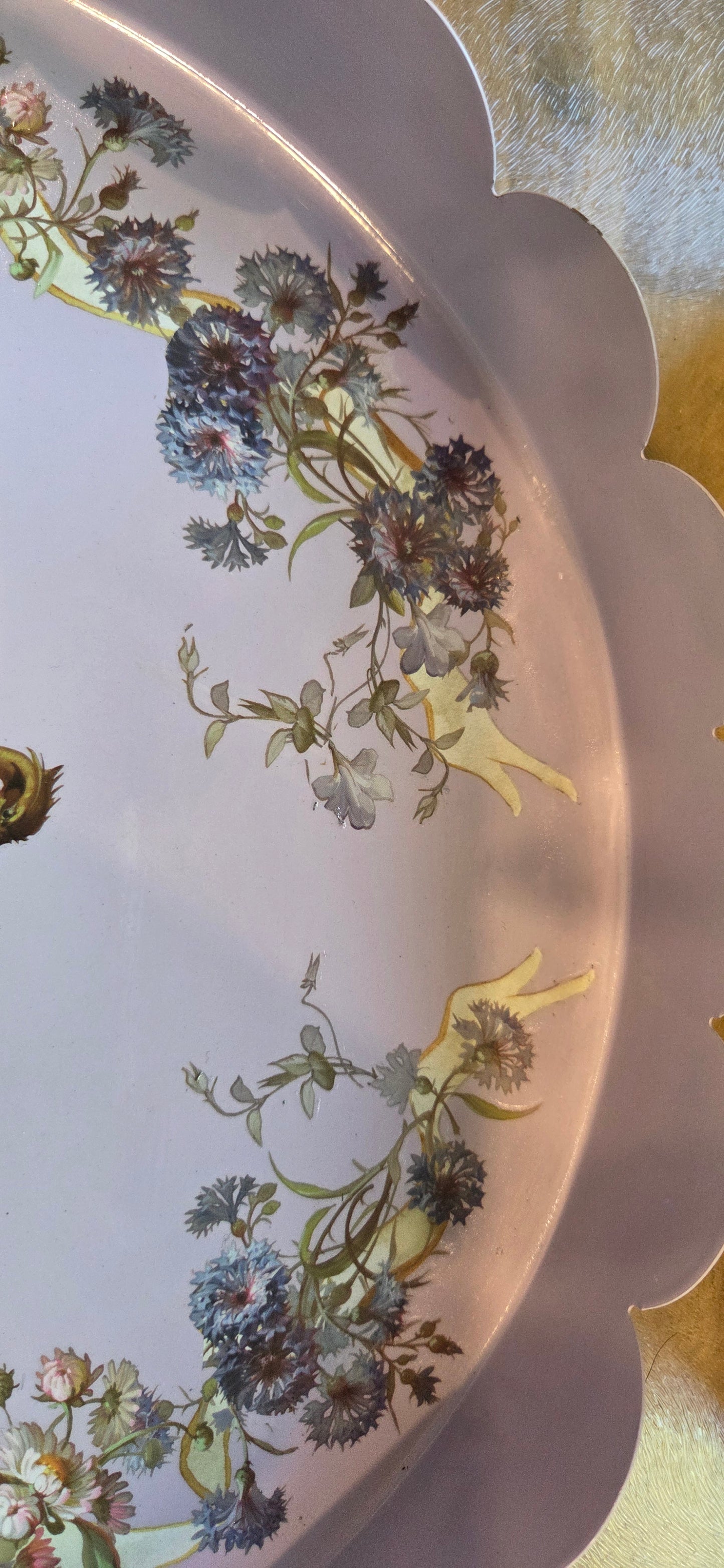 Large 30cm Bespoke Lilac Chinoiserie Style Scalloped-edge Tray