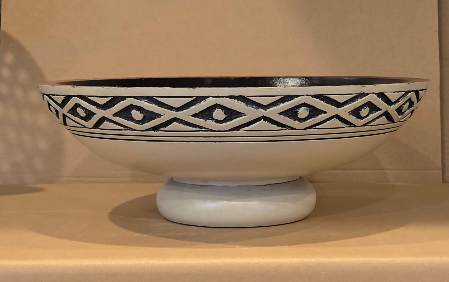 White and Black Pedestal Wooden Floral Bowl