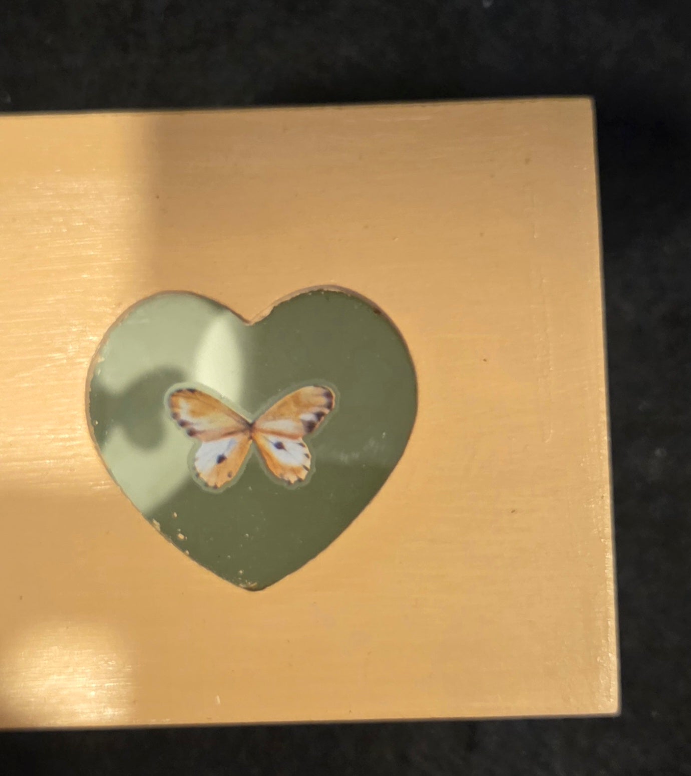 Oblong 3 Compartment, Hand Decorated, Heart Windowed Trinket Box