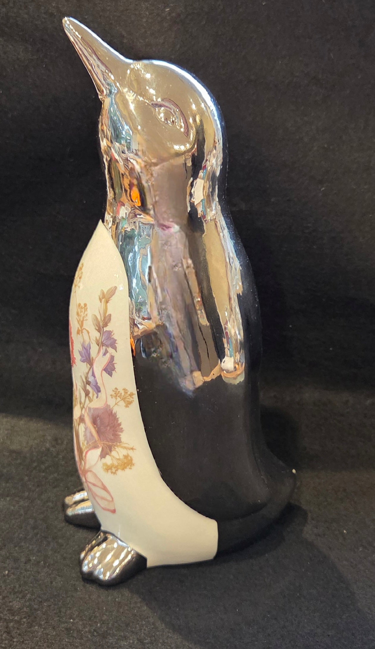 Bespoke Ceramic Silver, White and Floral Penquin