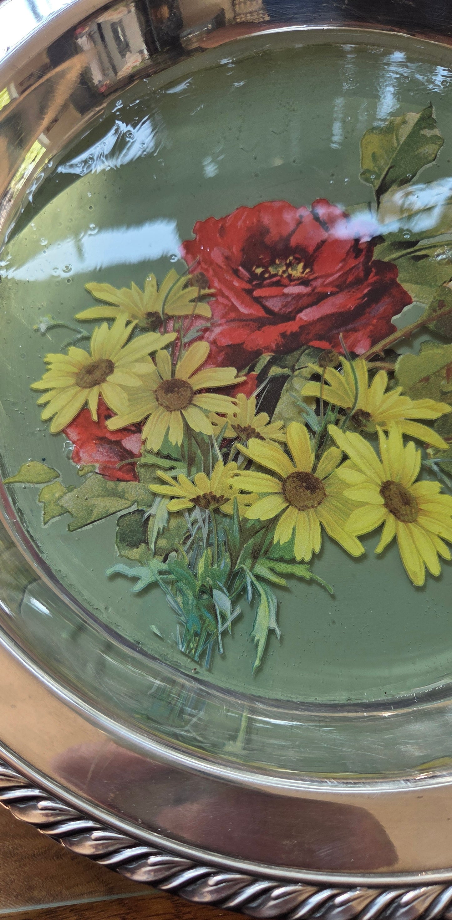 Re-imagined Plated Silver Metal Dish on Feet.