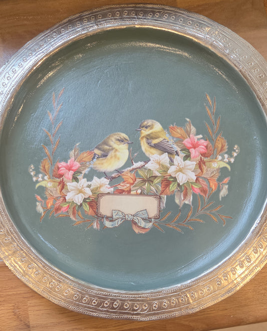 Painted silver metal tray