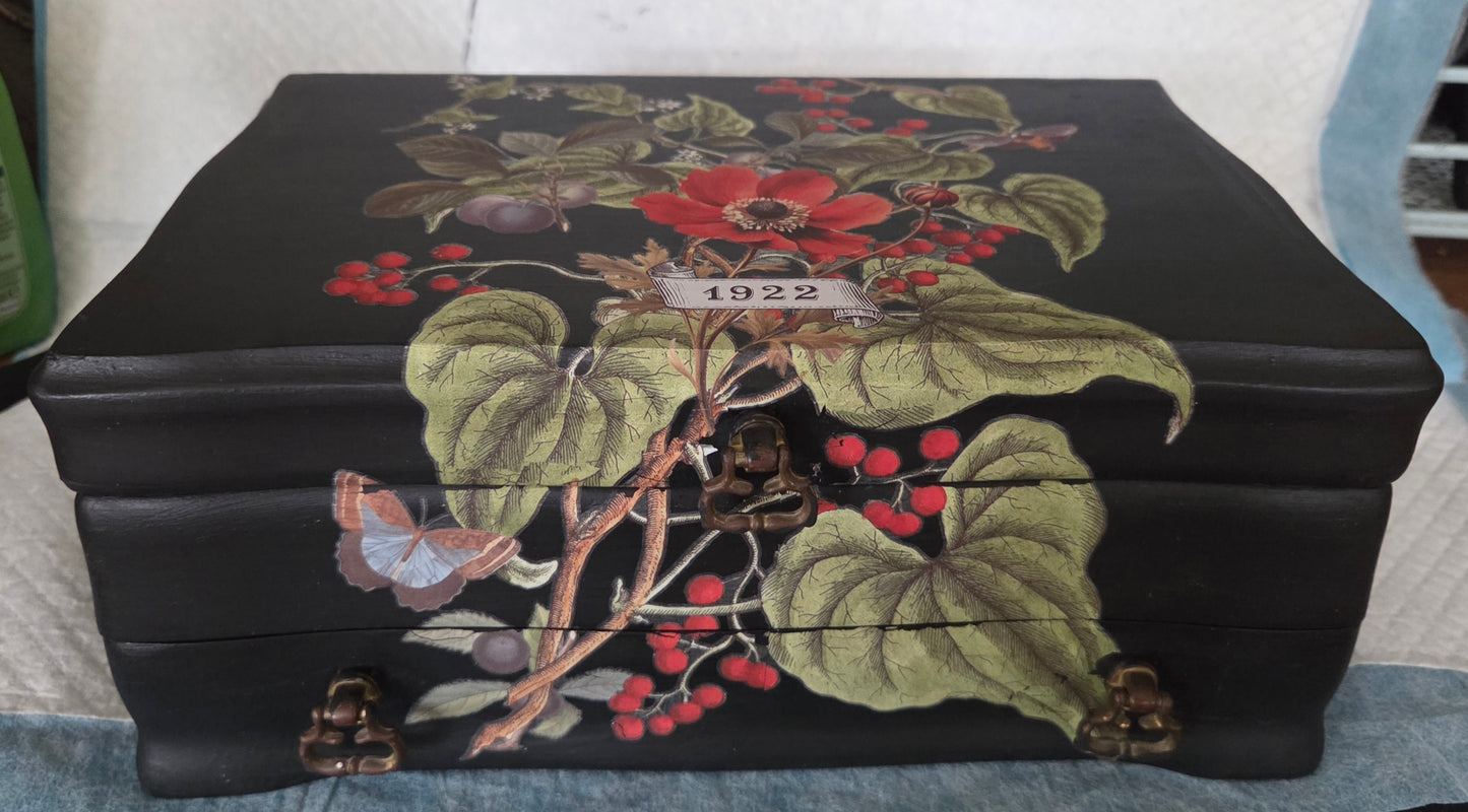 Black, Floral Jewellery box with drawer