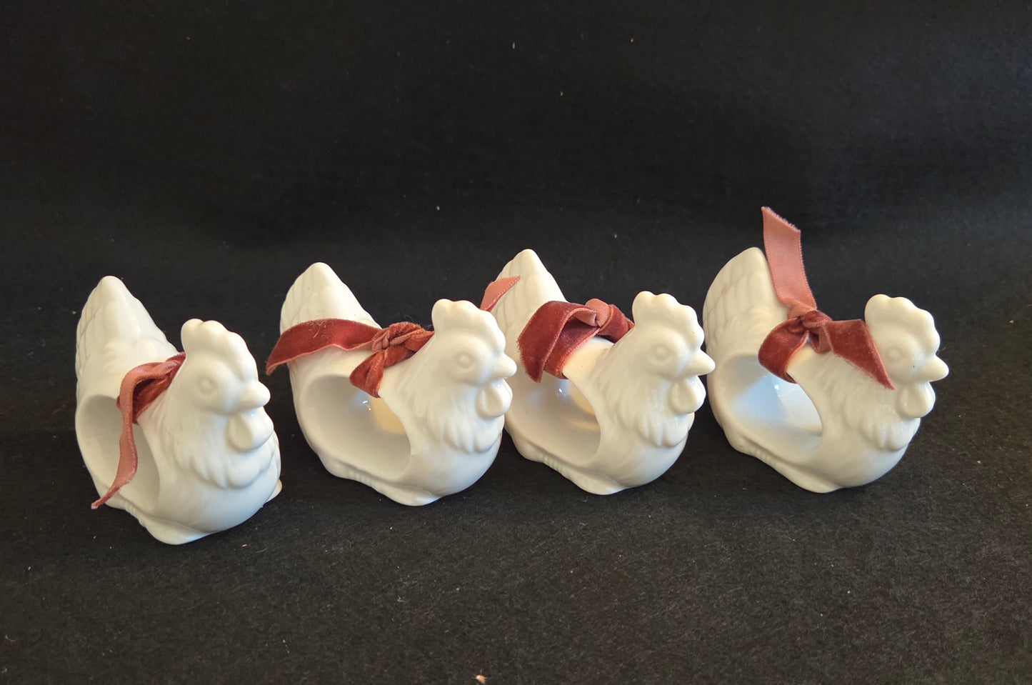 Set of 4 Vintage White Ceramic Chicken Napkin Rings
