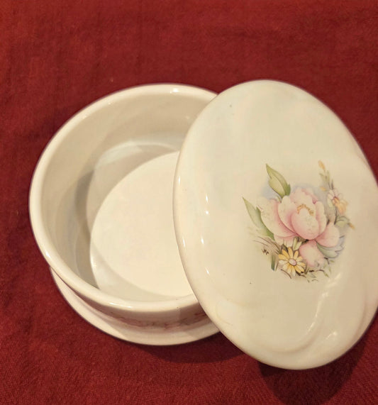Denmead Pottery White, Floral Vintage Trinket Box - Two sizes available, sold separately or as set.