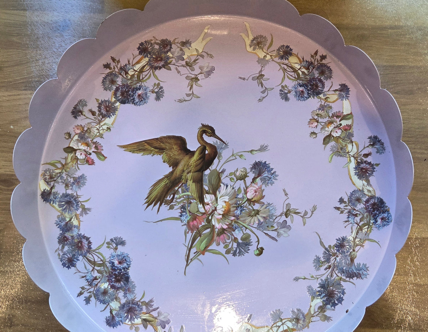 Large 30cm Bespoke Lilac Chinoiserie Style Scalloped-edge Tray