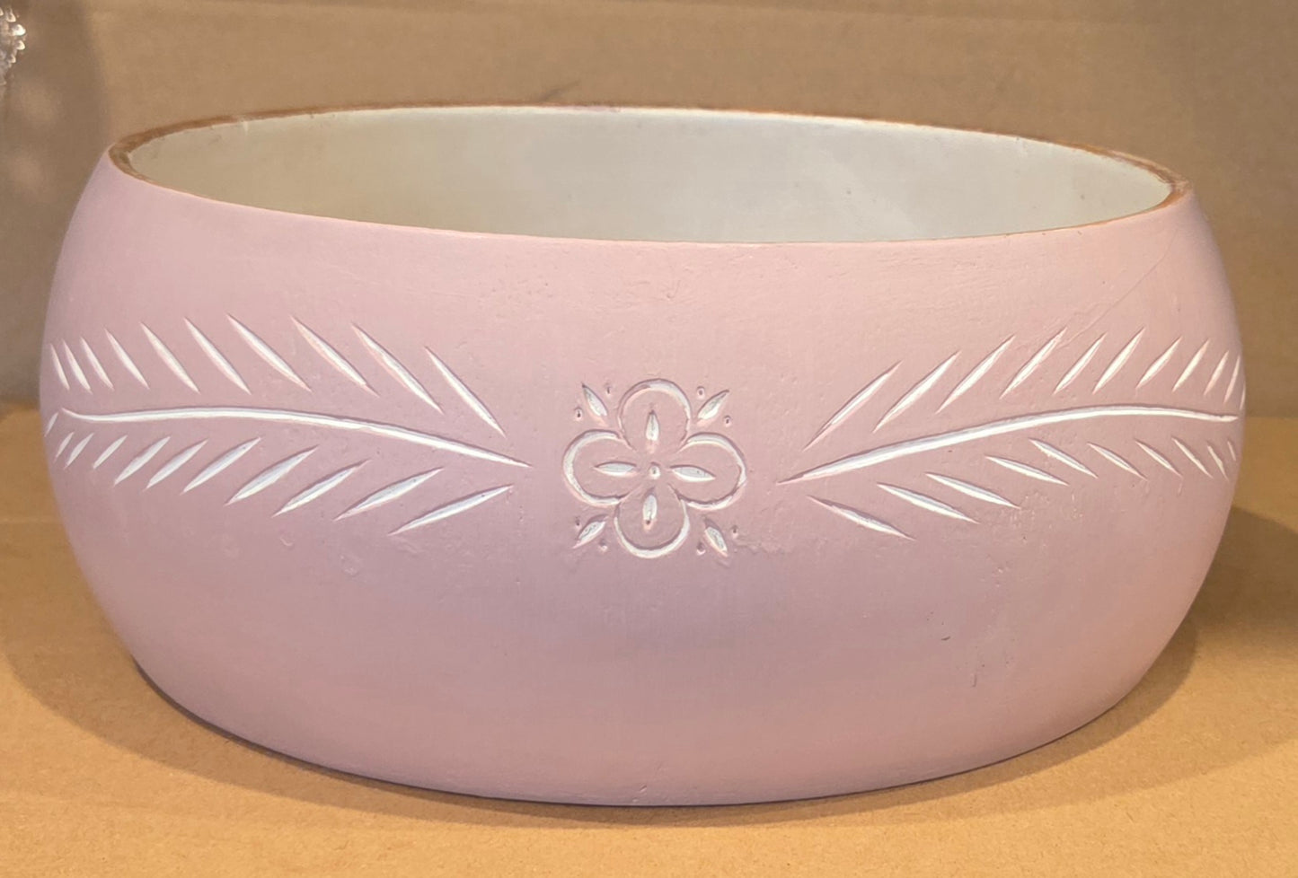 Pink and White Wooden Bowl