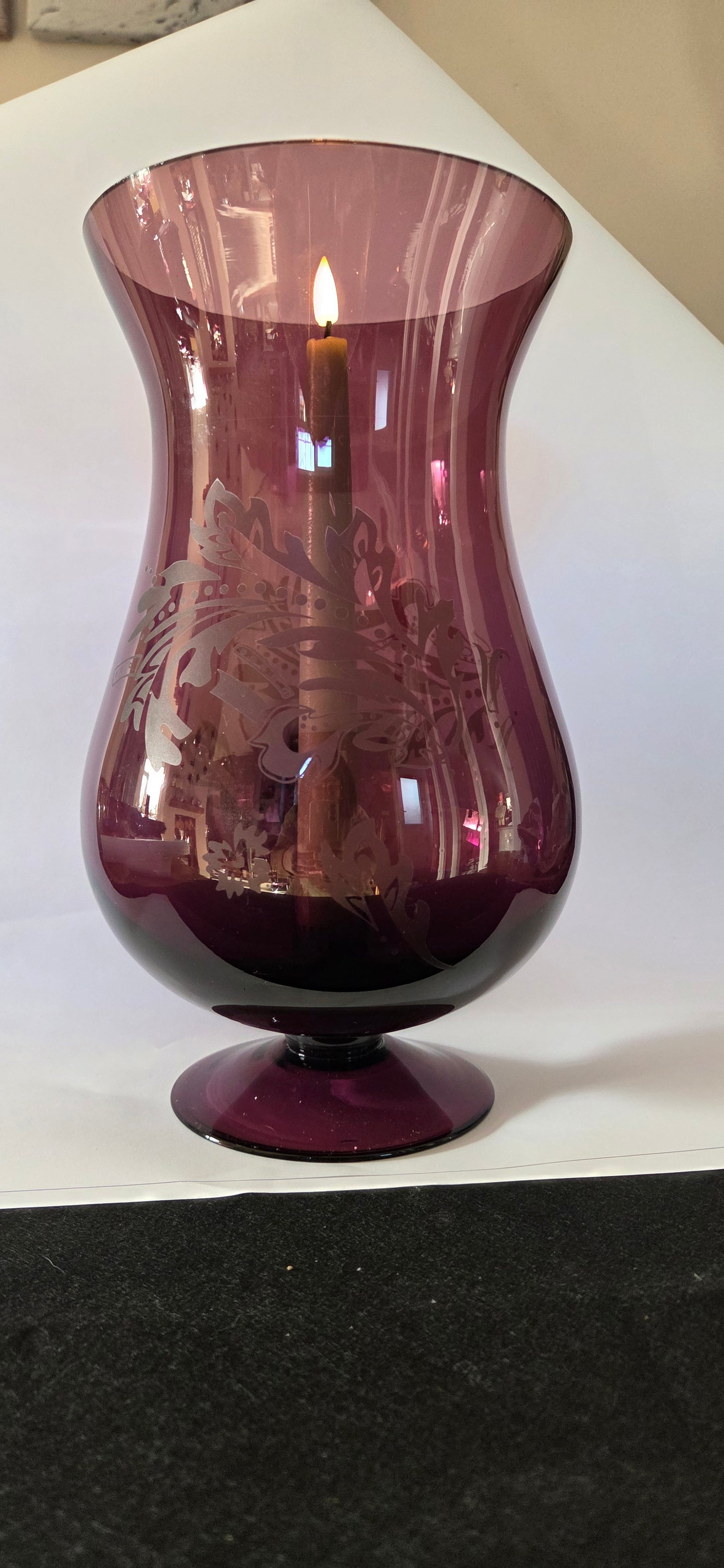 Mid-Century Glass Hurricane Candle Holder/Vase