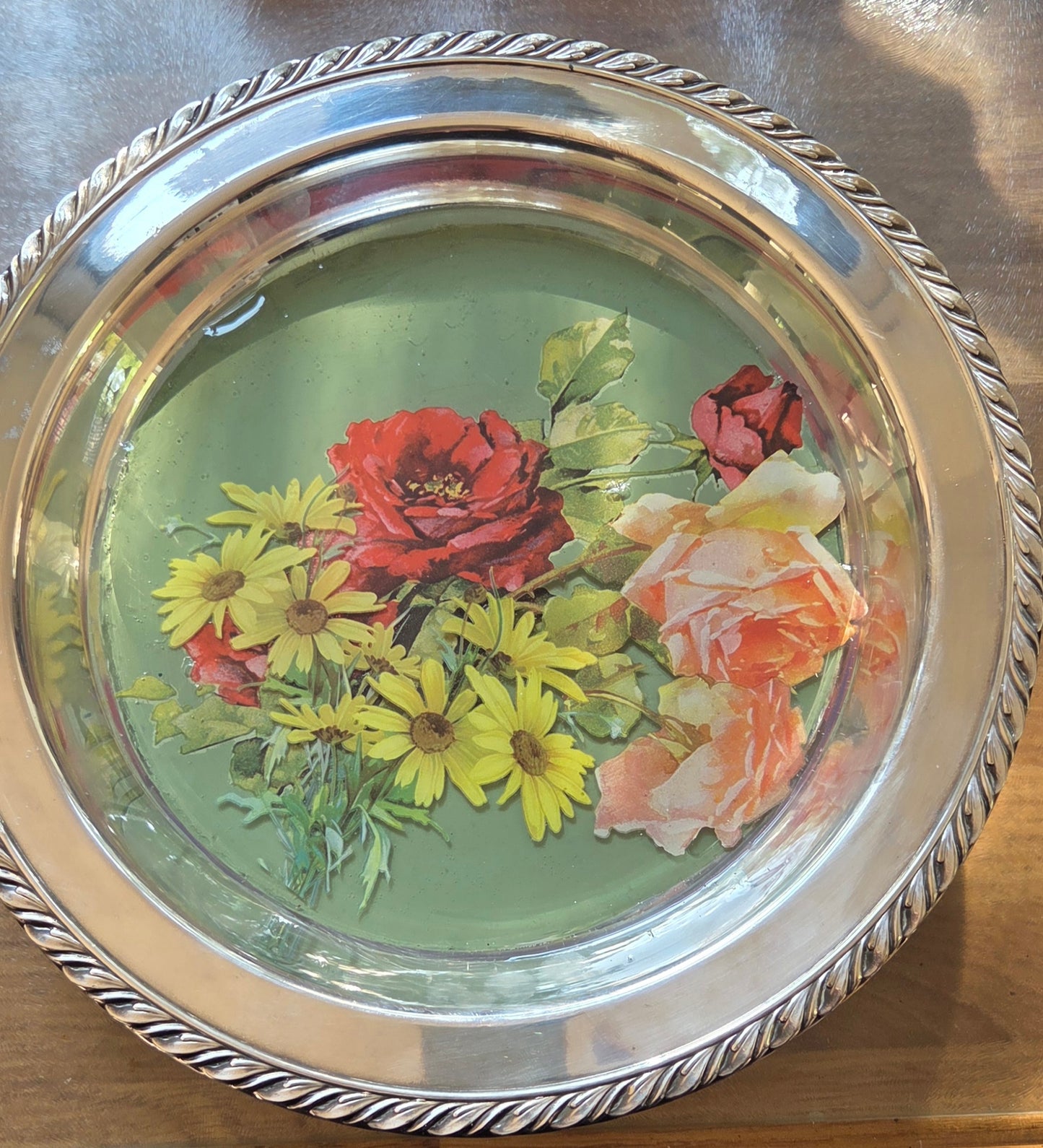 Re-imagined Plated Silver Metal Dish on Feet.
