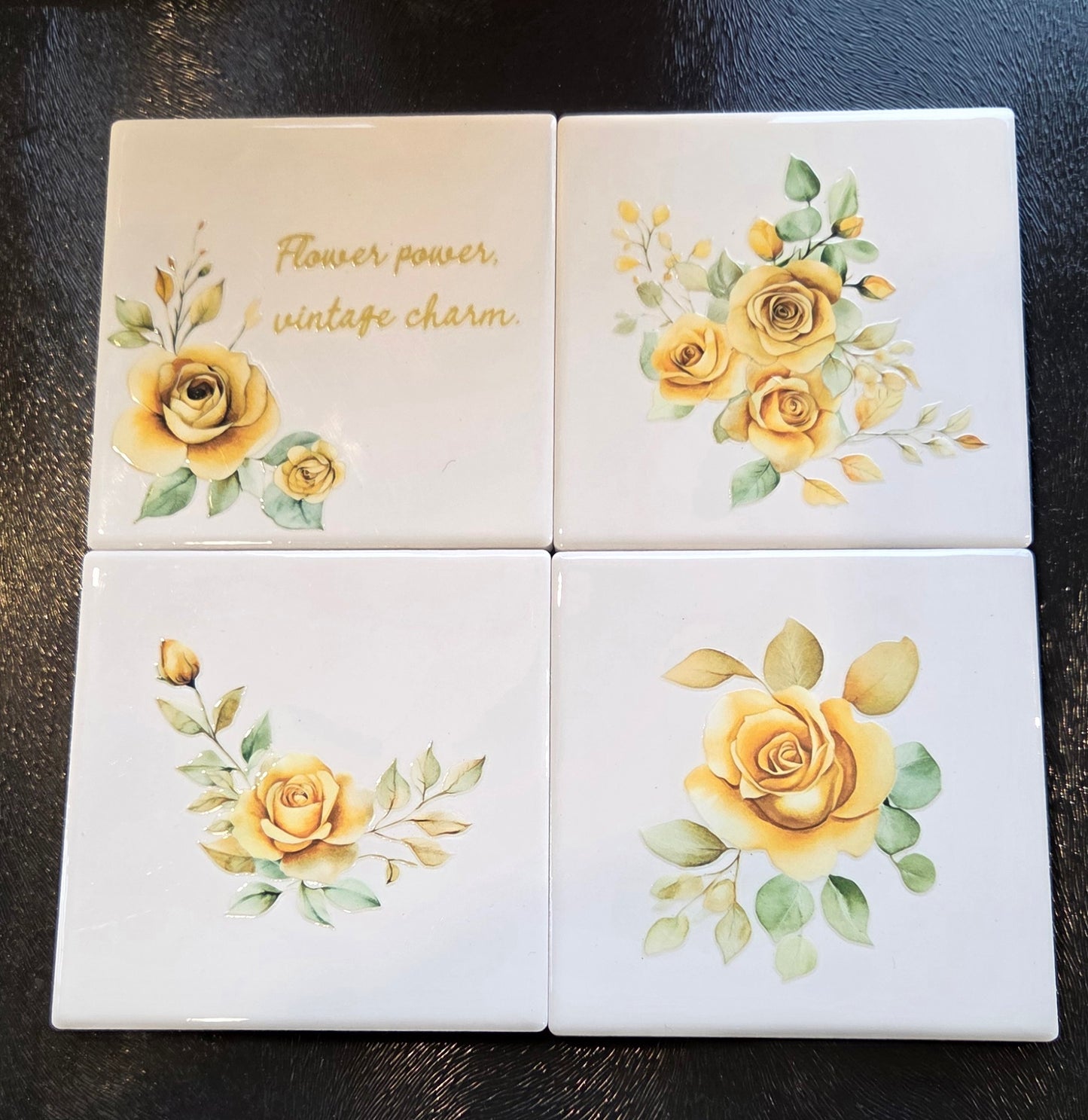 Set of 4 Vintage-Inspired Ceramic Coaters ... 2 designs available.